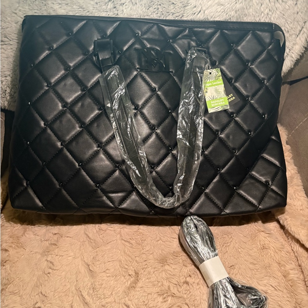 Badgley Mischka Black Quilted Tote with Top Handles